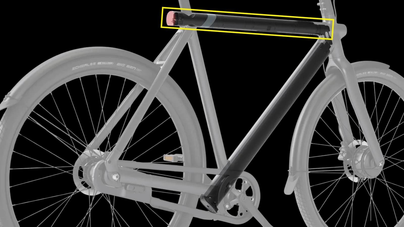 Where the smart cartridge sits in the frame of a VanMoof.
